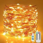 Amazer Tec 33FT 100 LED Fairy Lights Plug in with Remote and Timer, Waterproof String Lights Indoor Outdoor, Upgraded 8 Modes Twinkle String Lights (Warm White-1Pack)