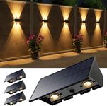 4 Pack Outdoor Solar Powered Fence Lights Wall Mount Up and Down LED Decorative Waterproof Yard Lamps for Outside Deck, Stair, Backyard, House Patio, Warm White, 4 Lenses Designed for Accent Lighting