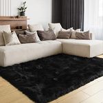 LOCHAS Soft Fluffy Black Faux Fur Rugs for Bedroom Bedside Rug 3x5 Feet, Washable, Furry Sheepskin Area Rug for Living Room Girls Room, Luxury Shag Carpet Home Decor