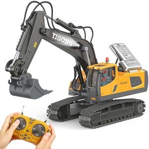 LUDILO Remote Control Excavator Toys for 4 5 6 7 8 Year Old Boys Gifts, 11CH 2400mAh 2.4GHz RC Cars Construction Toy Truck Digger Metal Shovel Sound Light, Kids Boys Toys Age 4-6 5-7 6-8 Birthday Gift