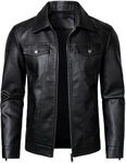 HOOD CREW Mens Casual Lightweight Faux Leather Motorcycle Leather Jacket Coats Black M