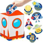 H1vojoxo 40PCS Valentine's Day Boxes for Kids and Mailbox for Classroom Exchange, Valentines Outer Space Cards for Boys Girls, Valentines Gift Cards for Party Favor (1 Mailbox and 39 Greeting Cards)