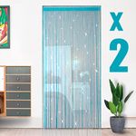 HYSENM 2 Pack Door Curtain 100 x 200cm Fly Screens for Doors, Beaded Door Curtain String Curtain for Doors, Door Fly Screen Curtain for Doorways - Blue