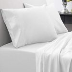 PLUSHY COMFORT RV/Short Queen 4 Piece Sheet Set for Campers, Deep Pockets 12 Inch Fitted Sheet, 100% Soft Egyptian Cotton 800 Tc, Cool & Breathable Sheets (White)