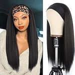 Kachanaa 22 Inch Black Yaki Headband Wig Long Natural Curly Glueless Synthetic Kinky Straight Wigs for Black Women for Daily Party(1B#)