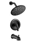 EMBATHER Black Shower Faucet Set with Tub Spout, Dual Function Shower Trim Kit (Rough-in Valve Included) with 9 Inch Shower Head, Rain Mixer Shower System Wall Mounted Rainfall Shower Combo Set