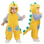 LOLANTA Toddler Bunting Suit Clothes Baby Boy Dinosaur Costumeoutfit with Hoods and Pocksts (yellow, 18-24 months)