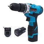 KATSU Cordless Impact Hammer Drill Driver 16.8V 10mm Keyless Chuck, 2 Gear Speed, LED Light and 2 X 1.5Ah Batteries Included, for Wood Cement Concrete Ceiling Brick Wall 102374