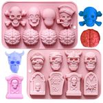 2 Pcs Halloween Silicone Molds,Skull, Tombstone, Brain Silicone Molds, DIY Chocolate Candy Gummy Jelly Ice Cube Baking Mould