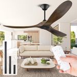 XSGDMN 70 inch Outdoor Large Ceiling Fan, Farmhouse Wood Ceiling Fan without Light with Remote Control, Modern Ceiling Fans with Silent Reversible DC Motor for Patio, Gazebo, Farmhouse