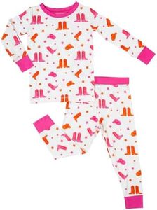 LollyBanks Toddler Long Sleeve Pajamas, Ultra Soft Two-Piece Pajama Set, 95% Viscose and 5% Spandex, Snug Fit Toddler Sleepers, Gentle Baby Pajamas for Girls 3T (Western Cowgirl Boot Print)