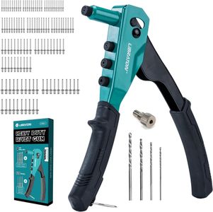 Libraton Heavy Duty Rivet Gun Set – 120 Blind Rivets, 4 Drill Bits, Interchangeable Heads
