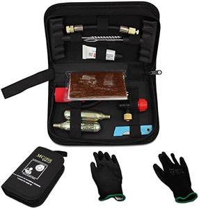 Kit Riparazione Pneumatici Moto Set Portatile Ripara Gomme Tubeless Gonfiaggio Ricarica Bomboletta Co2, Senza Camera D'aria Con Mastice Slime Moto Auto Scooter Quad + Guanti Omaggio (3 bombolette CO2)