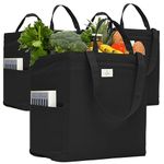 Reusable Grocery Bags - 100% Cotton 12Oz Canvas Grocery Bags with Handles, Large Kitchen Grocery Bags, Reusable Shopping Bags for Groceries, Grocery Tote Bag, Heavy Duty, Foldable Market Bag (Black)