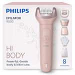 Philips Epilator Series 9000 - Cordless Wet and Dry Electric Epilator, Shaver & Trimmer for Women, Hair Removal for Legs, Body and Bikini, ProGuide, 8 Accessories, 60 min. Runtime, Model BRE717/00