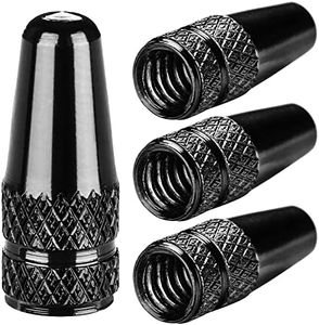 Black Presta Valve Caps Aluminum Anodized Bike Tire Air Dust Stem Covers-Used on Presta/French Valves for MTB Mountain Bike, Road Bike, Hybrid Bike, Fat Bike (4 Pack)