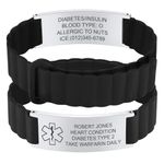 Comfortable Medical ID Bracelet for Men & Women - Custom Engraved Silicone Strap Comfort Fit Medical Alert Bracelets for Sports,Adjustable Waterproof Customizable ID Wristband,Black Grey