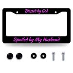 Blessed by God Spoiled by My Husband License Plate Frame Funny Texts License Plate Stainless Steel Rust-Proof Auto Parts with Screws Size 12.3" x 6.3" for Men Women