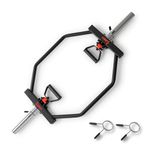 Sunny Health & Fitness Strength Training Olympic Hex Bar Barbell, High Load Capacity, Swivel Handles, Safety Clips, Knurled Handles for Deadlifts, Shoulder Presses, Shrugs, Back Rows, Weightlifting