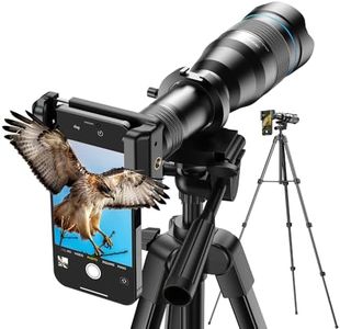 High Power 60X HD Phone Telephoto Lens with 54" Extendable Tripod & Remote Shutter, Works with iPhone Samsung Pixel Android Any Smartphones