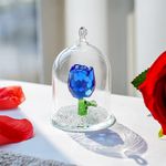 H&D HYALINE & DORA Crystal Rose Flower Figurine Dreams Ornament in a Glass Dome Gifts for her (Blue)