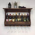 BROLET Sheesham Wood Jorden Wooden Wall Hanging Design Bar | Bar Cabinets for Home | Mini Bar for Home | Solid Wood Make Wine Storage Cabinet with Glass Hanging Space-Walnut Finish