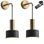 KEFA Battery Operated Wall Lights Indoor with Remote,2 Pieces of Bedroom Bedside Chandelier Modern Minimalist LED Light Luxury Living Room Study Wall Lamp Porch Staircase Aisle Lamps,Black