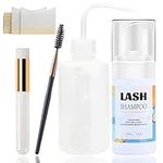 Eyelash Extension Cleanser, Lash Shampoo & Brush + Mascara Wand + Rinse Bottle, Eyelash Shampoo Foaming Cleanser for Salon Use and Home Care, Wash for Extensions and Natural Lashes（60ml/2fl.oz）