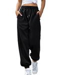 Vemubapis Women Drawstring Sweatpants High Waisted Joggers Cotton Athletic Pants with Pockets Black L