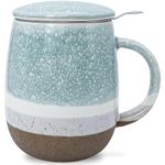 YumKubis 13.5oz Tea Cup with Infuser and Lid, Porcelain Tea Infuser Mug Loose Leaf Tea Steeper Cup, Blue Tea Mug with Infuser and Lid, Teacups Gifts for Tea Lover, Drinker, Men, Women, Home, Office