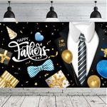 Happy Father's Day Banner Decoration, Extra Large Father's Day Backdrops for Photography, Father's Day Party Supplies Decoration Photo Booth Props for Video Shoot Studio Prop(Black Gold-180 * 110cm)