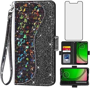 Phone Case for Moto G7 Play/MotoG7 Optimo XT1952DL/Tmobile Revvlry Wallet Cover with Screen Protector and Flip Card Holder Bling Glitter Cell Motorola MotoG7Play Moto7 G 7 7G G7Play Women Girls Black