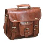 Jaald Leather Messenger Bag Laptop Case Office Briefcase Gift For Men Computer Distressed Shoulder Bag, Brown, S, Vintage