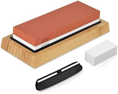 Whetstone Knife Sharpening Stone, Sharpening Stone 1000 6000 Grit Double Side, Whetstone Knife Sharpener Kit with Angle Guide and Non-Slip Bamboo Base, Suitable for Knife