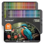 Shuttle Art 60 Metallic Colours Colouring Pencils Set, Professional Coloured Pencil with Metal Box, Soft Core Colour Pencils, Drawing Art Pencils for Artists Adult Beginners Colouring Book, Sketching