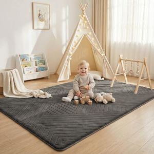 Baby Play Mat for Floor 1.3" Thick Foam Padded Area Rug 79x158(Dark Grey)