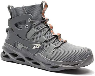 ORISTACO Work Safety Steel Toe Boots, Lightweight Breathable Industrial Construction Boots, Grey, 9 Women/7.5 Men