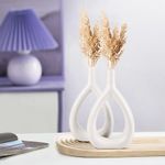 INDULGE HOMES White Oval Vase/Office Desk/Flower Vase/without Pampas Grass Vase/Reinforced Ceramic Vase/Minimalist Vase/Round Vase/Home-Decor Centrepiece/Decor Showpiece 11 Inches (Pack of 2)