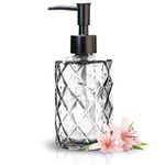 Top-spring Diamond Design Clear Glass Soap Dispenser - 12 Oz Refillable Lotion Soap Dispenser for Bathroom, Kitchen, Hand Soap, Dish Soap