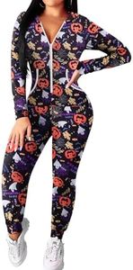 Ekouaer Halloween Onesie for Women hoodie Long Sleeve Romper Pajamas Onesie Zipper Romper with Pockets Halloween Pumpkin S