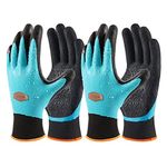 COOLJOB Waterproof Gardening Gloves for Women & Men, 2 Pairs Grip Double Latex Coated Work Gloves with Grip for Motorcycle, Car Washing, Blue & Black, Small Size (2 Pairs S)