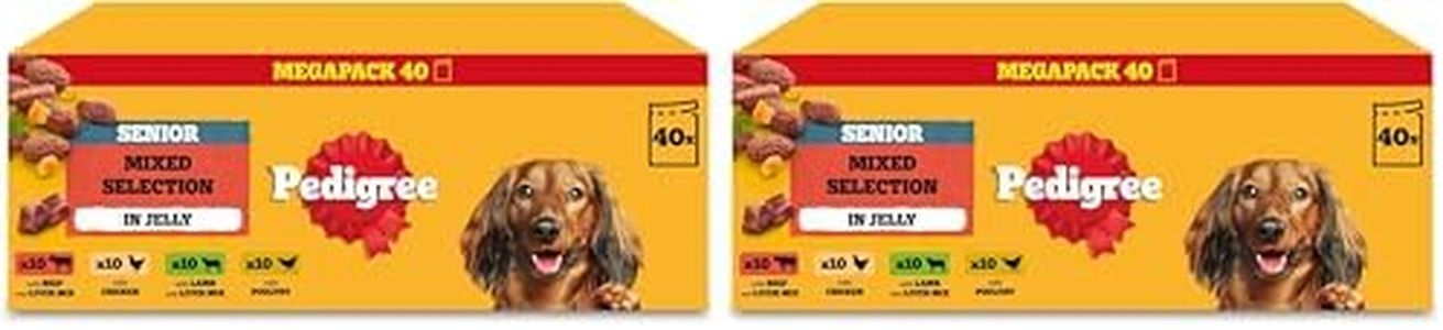PEDIGREE Senior Dog Food Pouches Chunks in Jelly 40 x 100 g Multipack (Pack of 2)