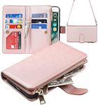 SunYoo for iPhone 6/6s Zipper Wallet Case,[9 Card Holder][Wrist Strap] Premium Leather Protective Cover Card Slot Flip Kickstand Women Lanyard Strap Wristlet for iPhone 6/6s -Rose Gold