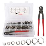 Yaegoo 160Pcs 6-23.5mm 304 Stainless Steel Single Ear Stepless Hose Clamps with Ear Clamp Pincer Kit for Securing Pipe Hoses and Automotive Use