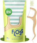 SmartLifeco Biodegradable* Dental Floss Picks - Thin Thread Tooth Flosser for Adults & Kids, Eco-Friendly Straw Wheat Handle, Toothpick Soft on Gum & Teeth, Compostable* Zero Waste Vegan, 1 Bag - 50pk