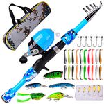 Joyeee Fishing Kit for Kids Ages 8-12, with 1.8 Meters Best Fishing Pole-Fiberglass Cloth and Phenolic Resin, Soft Fishing Lures Bass, Fishing Reel Tackle Box for Boys, Girls, Toddler Youth, Blue