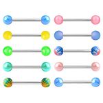 Melighting 10pcs Tongue Bars Tongue Piercing Jewellery 14G 316L Stainless Steel Tongue Rings Barbells Plastic Nipple Rings Piercing Jewellery for Women