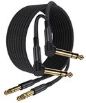 Elebase 1/4 Inch TRS Instrument Cable 3M 2-Pack,Right-Angled to Straight 6.35mm Male Jack Stereo Audio Cord,6.35 Balanced Interconnect Line for Electric Guitar,Bass,Keyboard,Mixer,Amplifier,Speaker