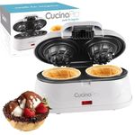 Double Waffle Bowl Maker- Make two 4" Ice Cream Cone Bowls at Once, NonStick Electric Baker for Homemade Icecream Treats, Waffler is Easy to Use, Recipes Included, Add your Favorite Fillings, Toppings