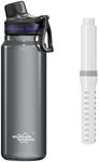 Membrane Solutions Outdoor Water Filter Bottle 1L (36oz) with ACF + UF Filter Cartridge, Tritan, 0.1 μm Filtration, Removes 99.9999% E. coli, BPA-free, Camping, Travel, Survival, Grey